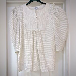 White Textured Women's Top w puff sleeve-M